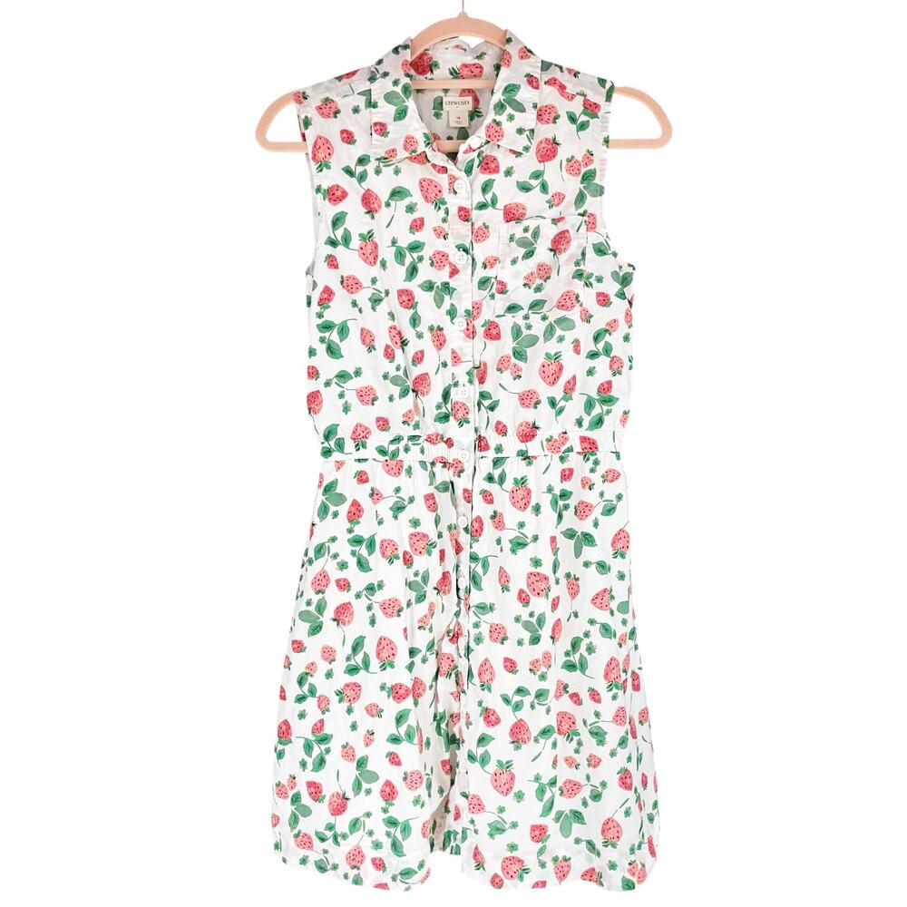 CREWCUTS Strawberry Print 100% Cotton Shirtdress Size 14 (Girls) (missing belt)